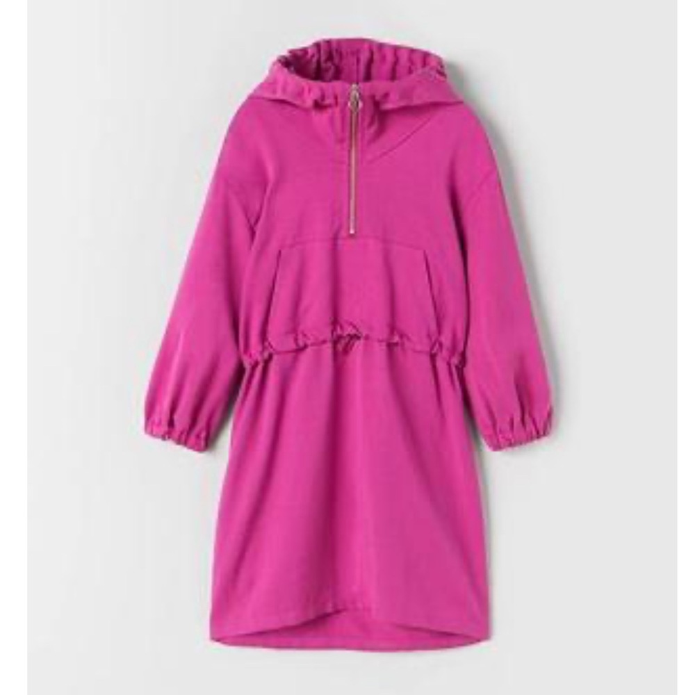 Zara Kids Pink Fuchsia Long Sleeve Hooded Bungee Waist Dress Girls 9